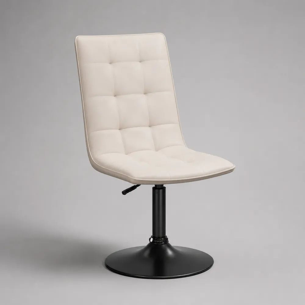 Sedia da pranzo girevole regolabile in altezza in pelle sintetica PU beige con base rotonda, 48 x 55 x 82-94 cm