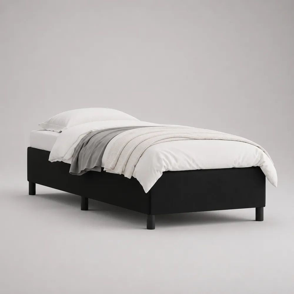 Letto singolo imbottito nero 90 x 200 cm con rete a doghe in legno e piedini in plastica
