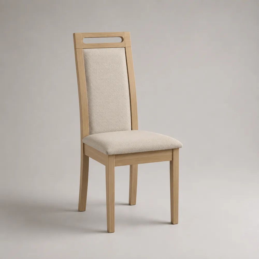 Sedia da pranzo imbottita in legno massello di faggio e tessuto, rovere chiaro e beige, 45 x 54 x 98 cm
