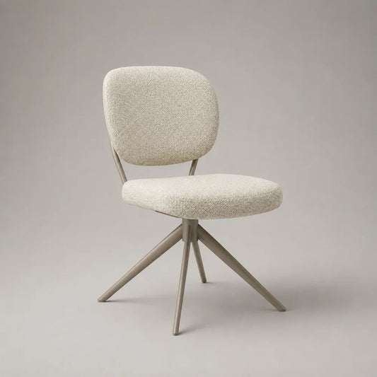 Sedia da pranzo imbottita in bouclé di poliestere e acciaio, beige crema e tortora, 53 × 58 × 82 cm