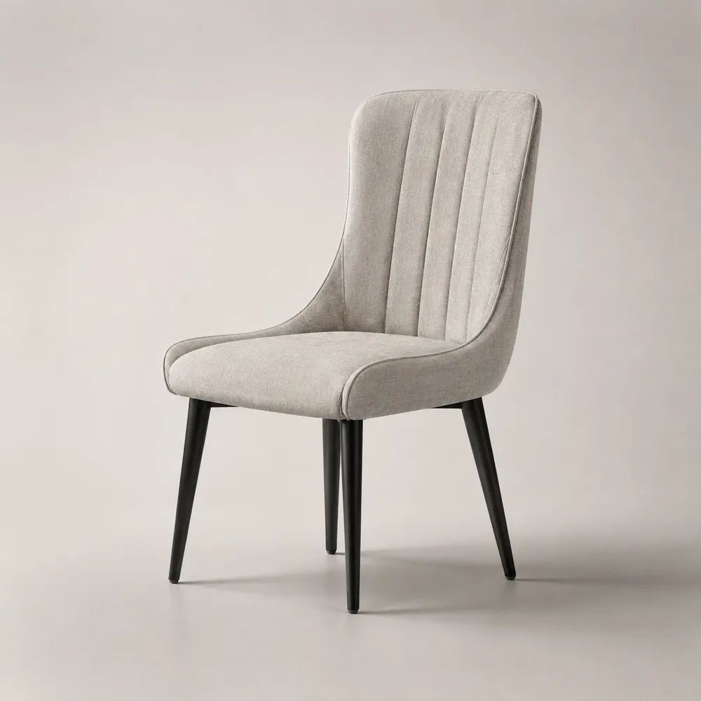 Sedia da pranzo imbottita in tessuto grigio chiaro con gambe in acciaio nero, 50 x 58 x 88 cm