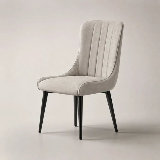 Sedia da pranzo imbottita in tessuto grigio chiaro con gambe in acciaio nero, 50 x 58 x 88 cm