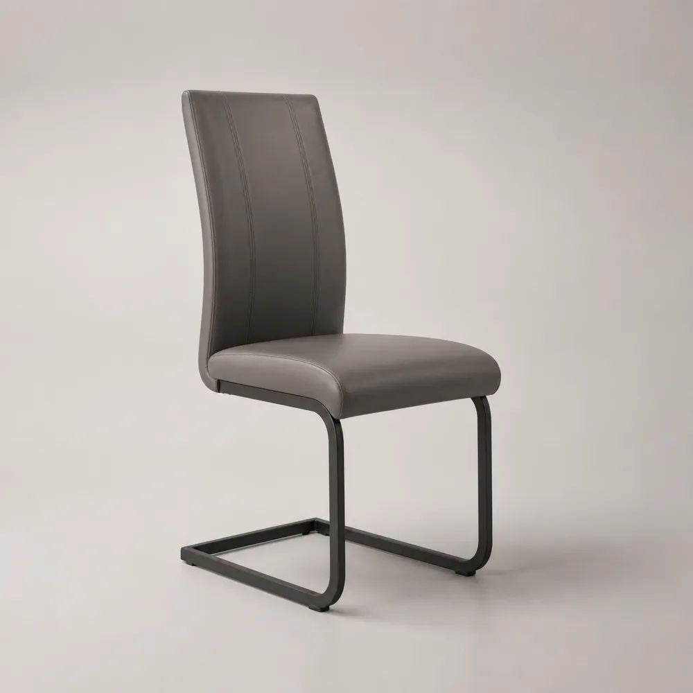 Sedia da pranzo a sbalzo in pelle sintetica e acciaio, grigio e nero, 44 × 56 × 99 cm