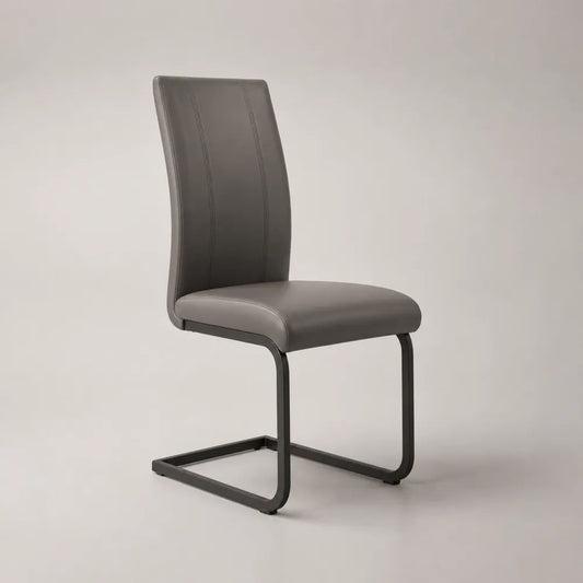 Sedia da pranzo a sbalzo in pelle sintetica e acciaio, grigio e nero, 44 × 56 × 99 cm