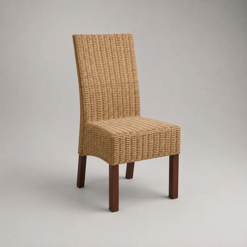 Sedia da pranzo in rattan naturale intrecciato e legno massello, marrone chiaro e marrone scuro, 47 × 58 × 100 cm