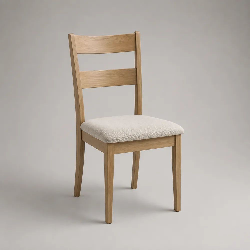 Sedia da pranzo in legno con seduta imbottita in tessuto, rovere naturale e beige, 45 x 52 x 94 cm