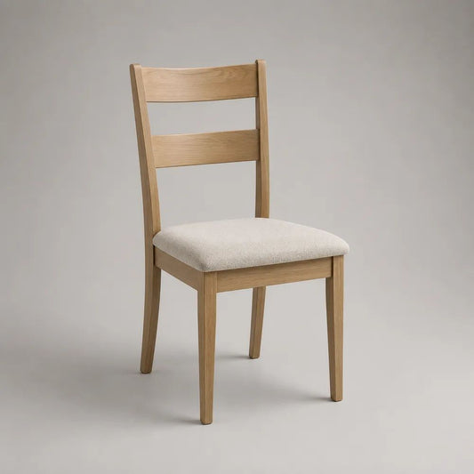Sedia da pranzo in legno con seduta imbottita in tessuto, rovere naturale e beige, 45 x 52 x 94 cm