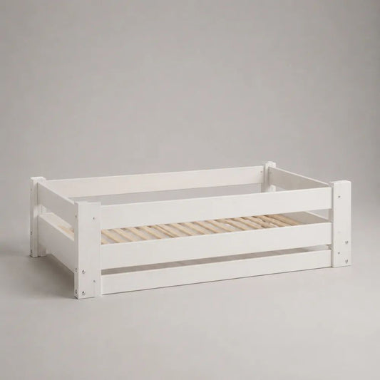 Letto singolo per bambini 90 x 190 cm in legno bianco e naturale con sponde, rete a doghe e cassetto estraibile
