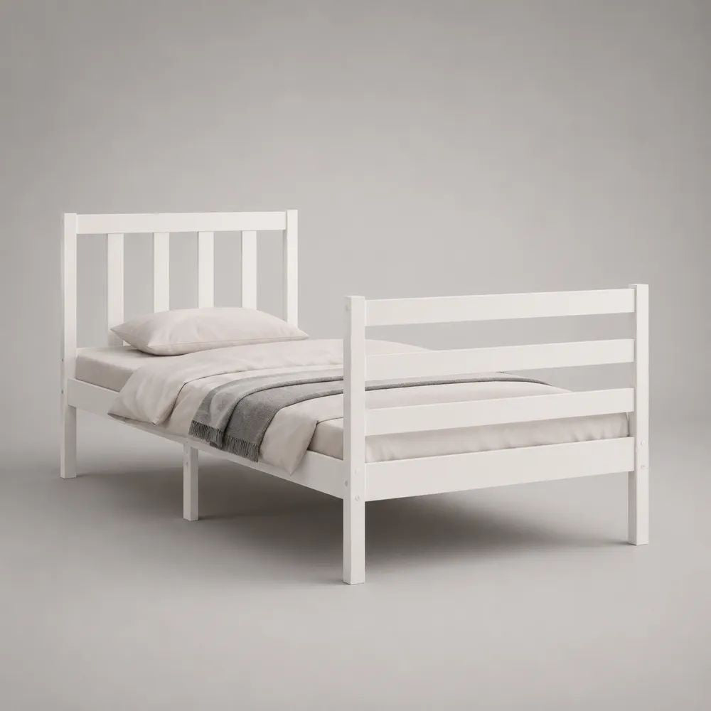 Letto singolo con sponde in legno bianco, rete a doghe, per materasso 90 x 190 cm, 198 x 98 x 92 cm