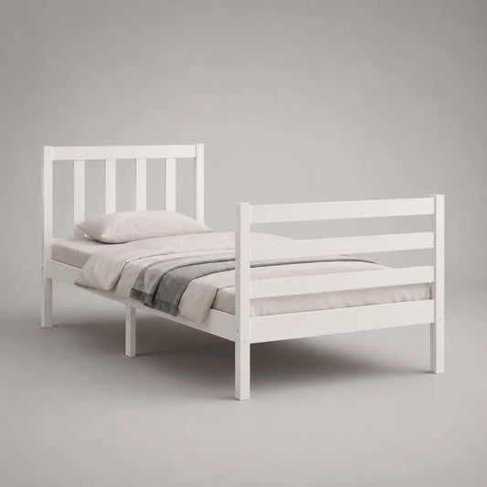 Letto singolo con sponde in legno bianco, rete a doghe, per materasso 90 x 190 cm, 198 x 98 x 92 cm