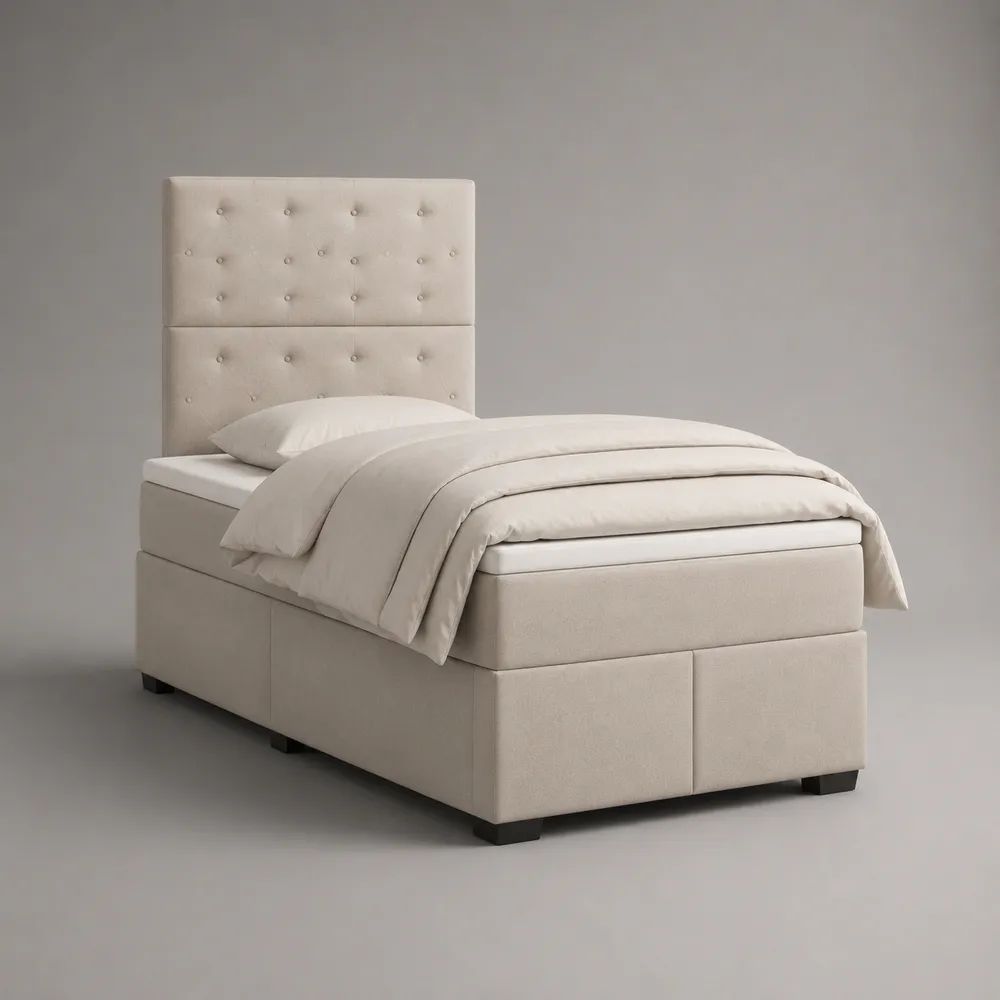 Letto singolo imbottito beige e nero 90 x 200 cm con testiera capitonné, 212 x 102 x 140 cm