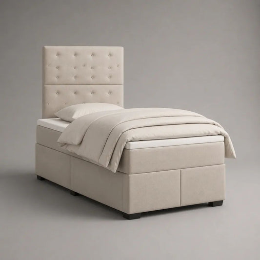 Letto singolo imbottito beige e nero 90 x 200 cm con testiera capitonné, 212 x 102 x 140 cm