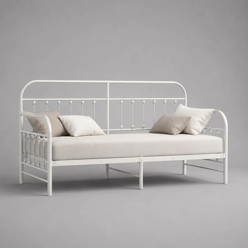Letto divano singolo in acciaio bianco 208 x 96 x 105 cm, per materasso 90 x 200 cm