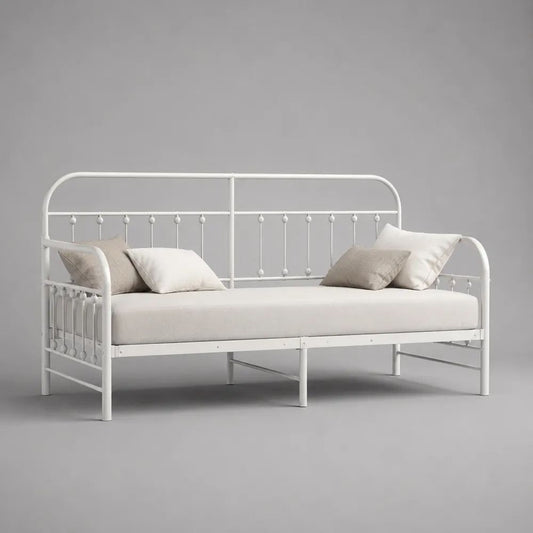 Letto divano singolo in acciaio bianco 208 x 96 x 105 cm, per materasso 90 x 200 cm