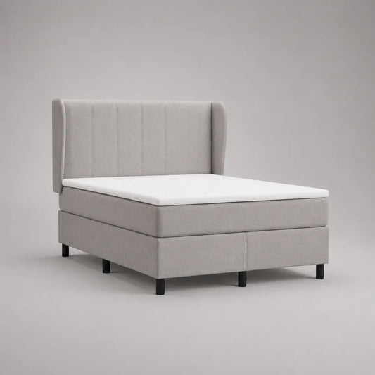 Letto matrimoniale imbottito con materasso, sovramaterasso e testiera, superficie di riposo 160 x 200 cm, dimensioni 180 x 215 x 120 cm, grigio chiaro