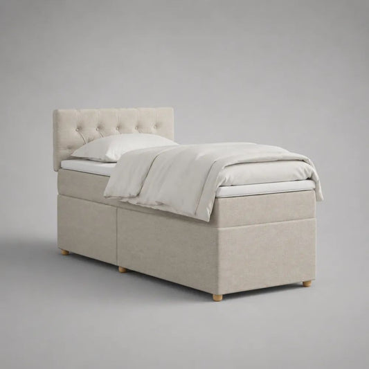 Letto singolo contenitore imbottito beige 99 x 210 x 110 cm con rete 90 x 200 cm e testiera capitonné