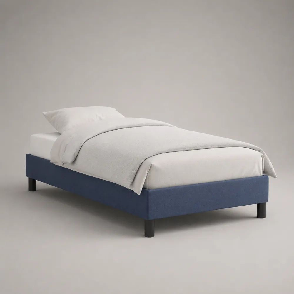 Struttura letto singolo imbottita 90 x 200 cm in poliestere blu senza testiera