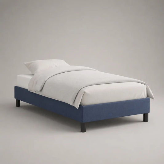 Struttura letto singolo imbottita 90 x 200 cm in poliestere blu senza testiera