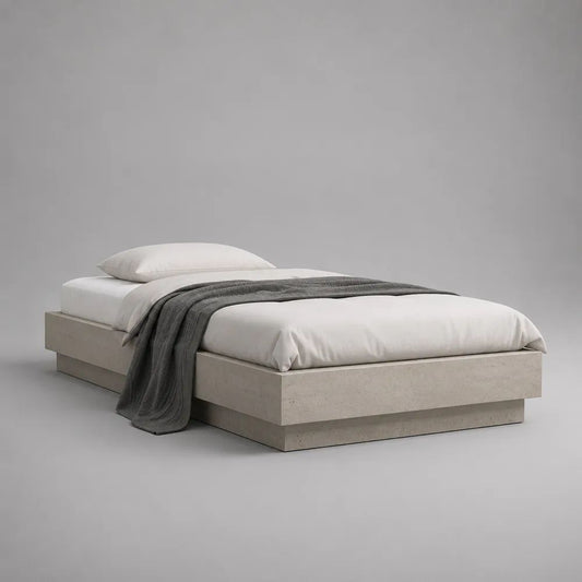 Letto matrimoniale a piattaforma rettangolare senza testiera in truciolare melaminico grigio chiaro, 170 x 210 x 35 cm, per materasso 160 x 200 cm